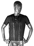 Elastic Tulle Shirt With Leather-Look Application